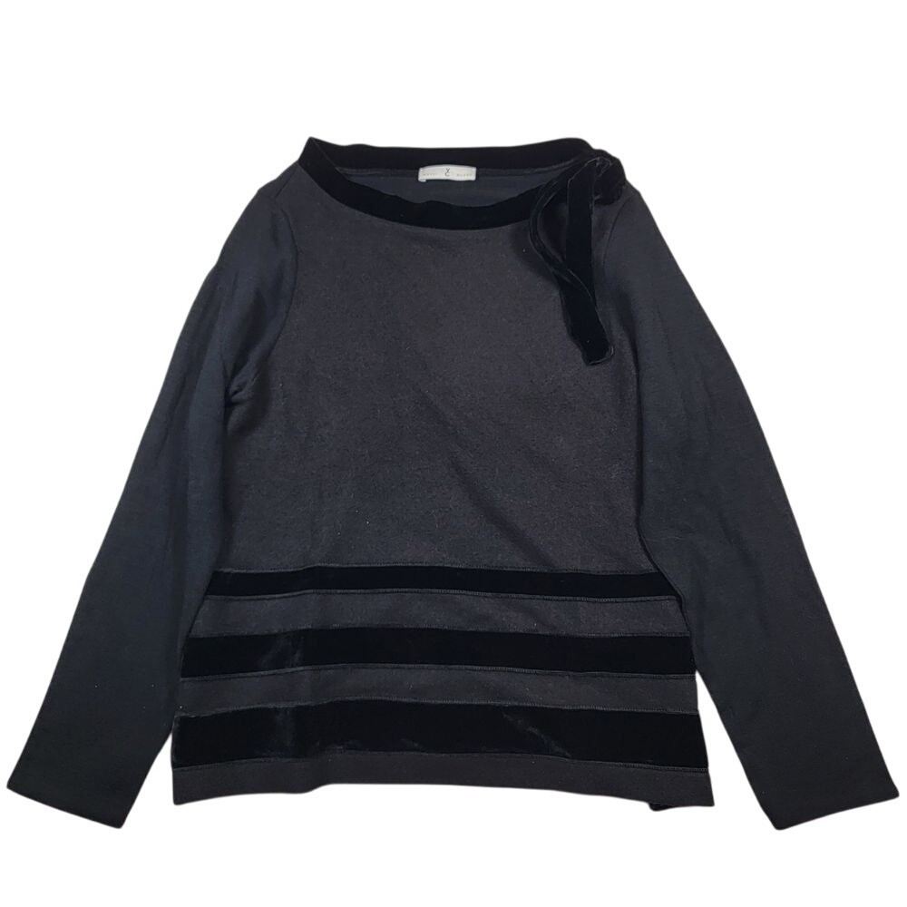 WHYCI Milano Women's Wool Sweater‎ Top Sz EU 46 Black Long Sleeve Neck Tie